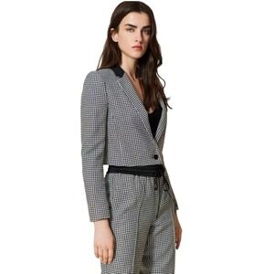 NWT Twinset Milano Italy‎ Crop Jacket Houndstooth  Preppy  US 8 I44  academia